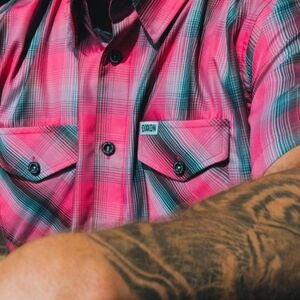 DIXXON Pink and Blue Casual Button Down Shirt